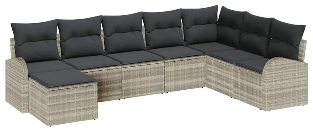 vidaXL Σετ Καναπέ Κήπου με μαξιλάρι 8 pcs Ανοιχτό γκρι Πολυ ράταν