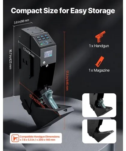 VEVOR Gun Safe, Slider Handgun Gun Safe with Screen, Fingerprint/Password/Key, 3-Way Quick Access Firearm Case Box with LED for 1 Pistol & Magazine, Mounted Gun Box for Nightstand Bedside Desk Car
