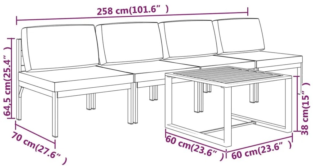 vidaXL Σαλόνι Κήπου 5 Τεμαχίων Ανθρακί Αλουμινίου με Μαξιλάρια