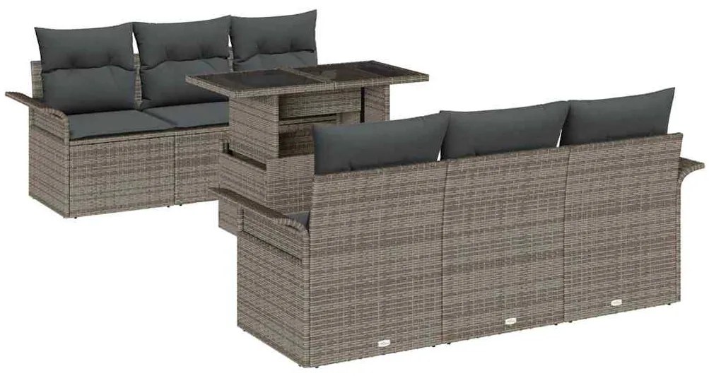 vidaXL Σετ Καναπέ Κήπου με μαξιλάρι 7 pcs Γκρι Πολυ ράταν