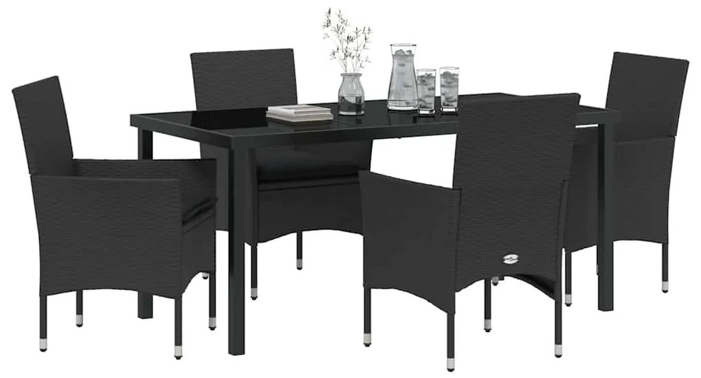vidaXL Σέτ φαγητού για κήπο με μαξιλάρι 5 pcs Μαύρο Πολυ ράταν