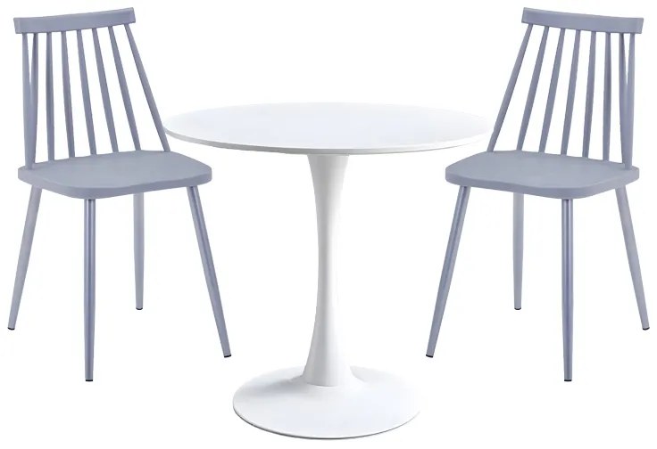 Τραπεζαρία Elijah-Aurora I pakoworld σετ 3τεμ pp σε λευκή-γκρι απόχρωση Φ60x74εκ