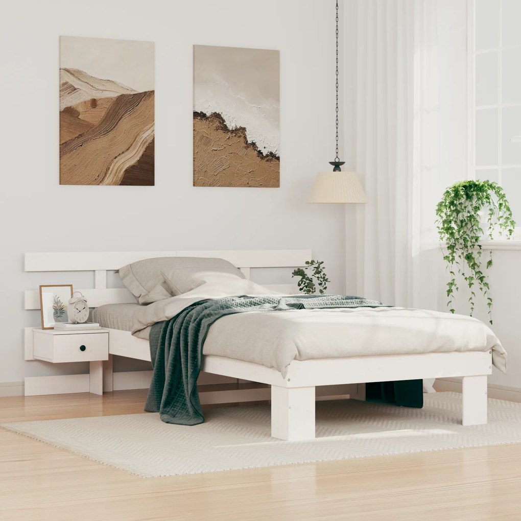 vidaXL Σκελετός Κρεβατιού Λευκό 90 x 190 cm Μασίφ ξύλο πεύκου