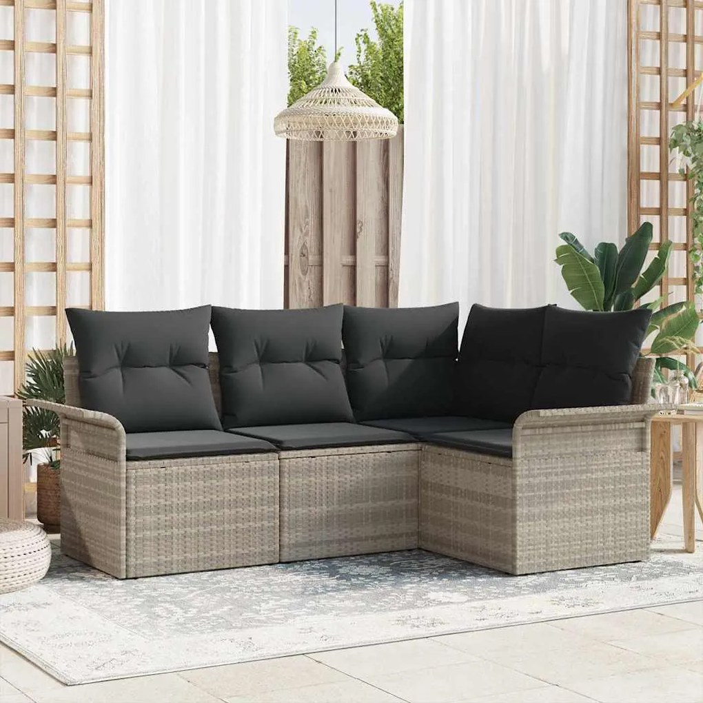 vidaXL Σετ Καναπέ Κήπου με μαξιλάρι 4 pcs Ανοιχτό γκρι Πολυ ράταν