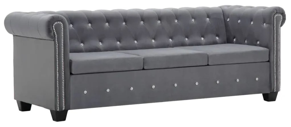 vidaXL Καναπές Τριθέσιος Chesterfield Γκρι 199 x 75 x 72 εκ. Βελούδο