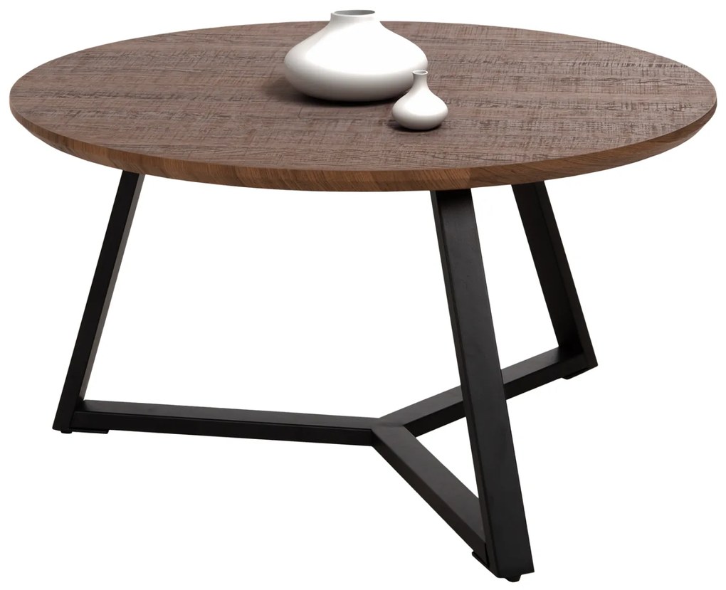 ΤΡΑΠΕΖΙ ΣΑΛΟΝΙΟΥ ΣΤΡΟΓΓΥΛΟ ROCKET HM9586.04 MDF WALNUT-ΜΑΥΡΗ ΣΑΓΡΕ ΒΑΣΗ Φ80x42Υεκ.