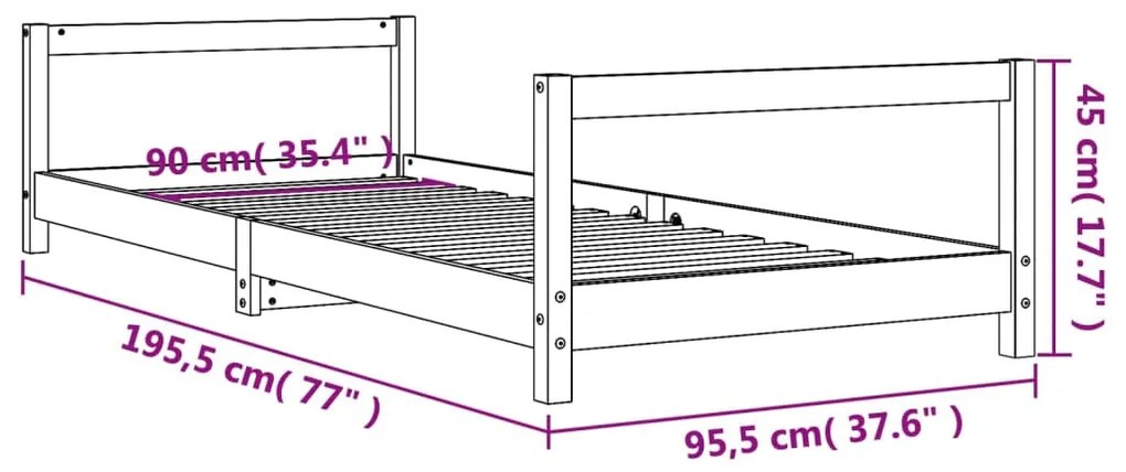 Πλαίσιο Παιδικού Κρεβατιού Μαύρο 90 x 190 εκ. Μασίφ Ξύλο Πεύκου - Μαύρο