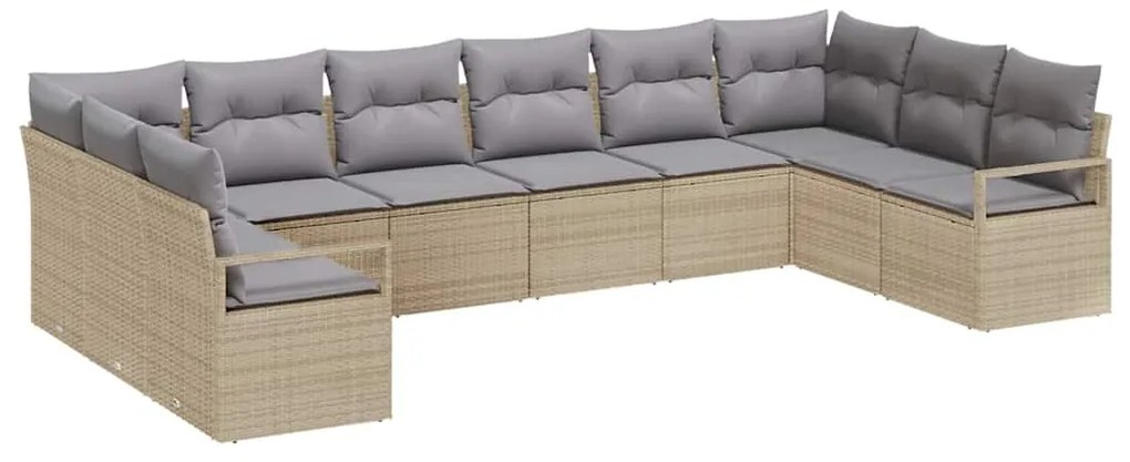 vidaXL Σετ Καναπέ Κήπου με μαξιλάρι 10 pcs Μπεζ, Ανοιχτό Γκρι