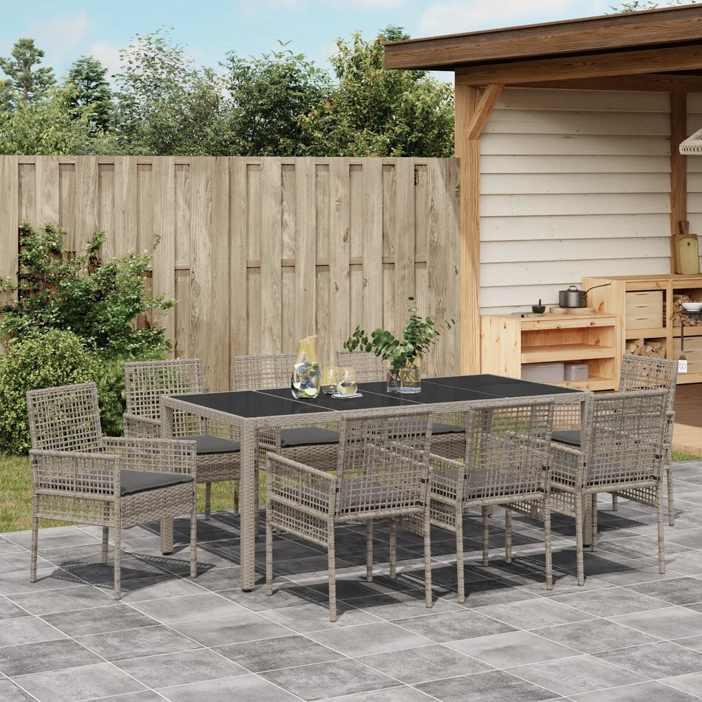 vidaXL Σέτ φαγητού για κήπο 9 pcs Γκρι 190 x 90 x 75 cm