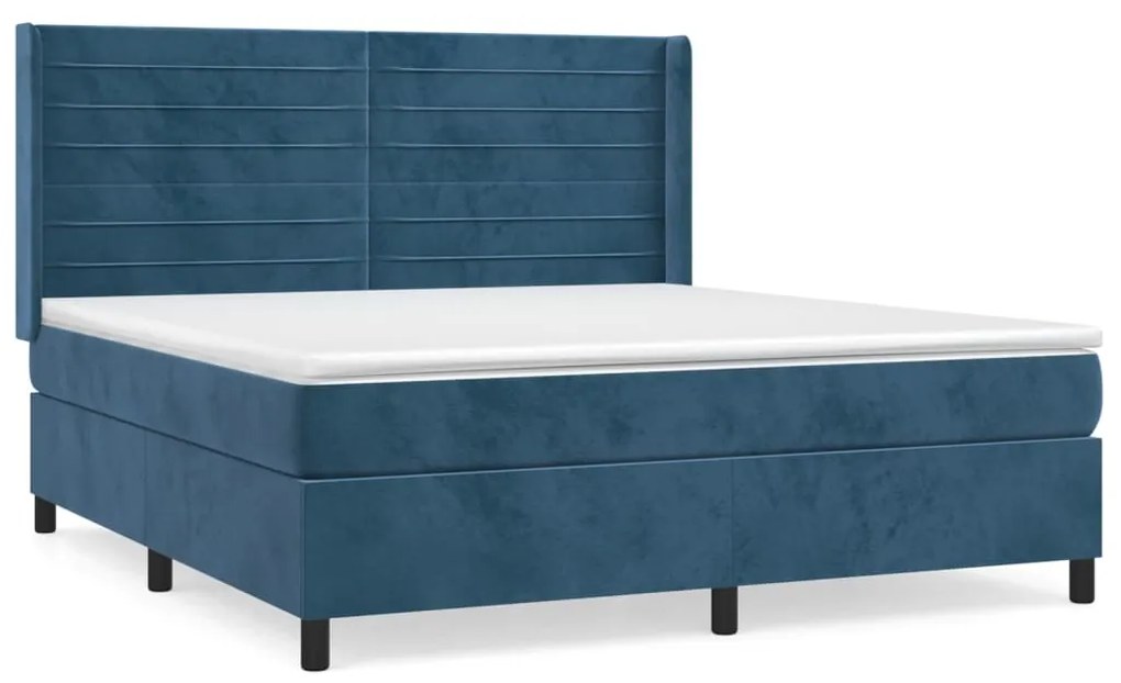 Κρεβάτι Boxspring με Στρώμα Σκούρο Μπλε 160x200 εκ. Βελούδινο - Μπλε