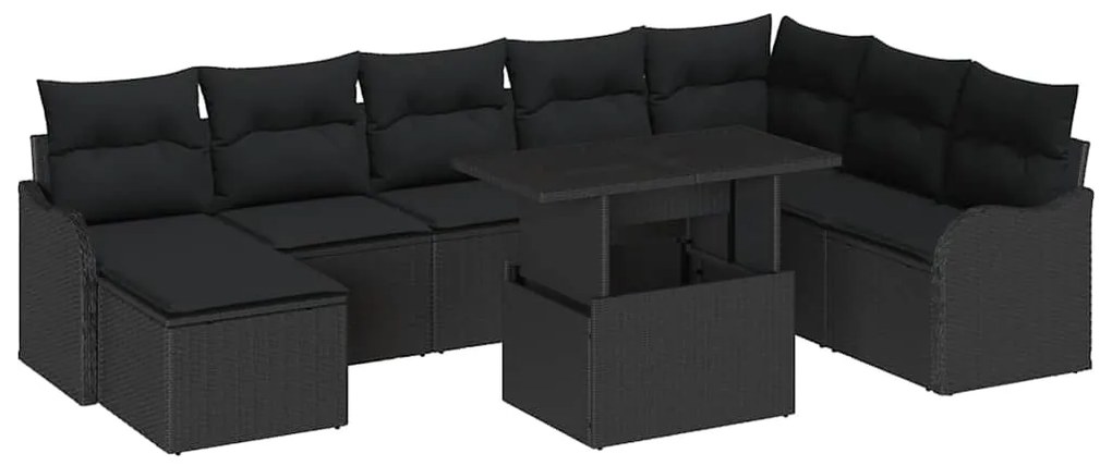vidaXL Σετ Καναπέ Κήπου με μαξιλάρι 9 pcs Μαύρο Πολυ ράταν