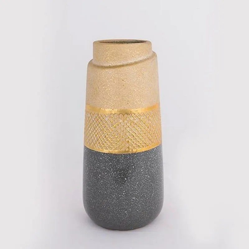 Βάζο Κεραμικό 752-20285 13.5x13.5x29.5cm Gold-Grey Estheti Home Κεραμικό