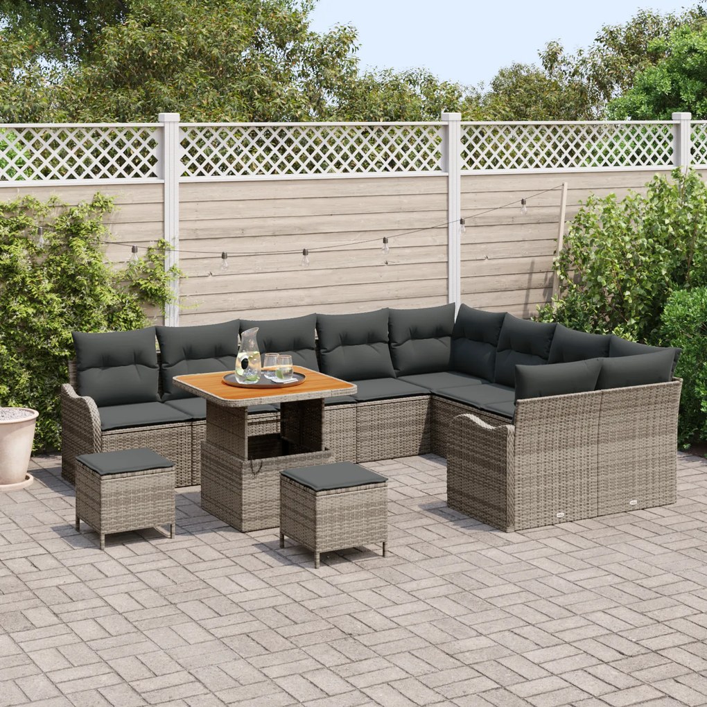 vidaXL Σετ Καναπέ Κήπου με μαξιλάρι 12 pcs Γκρι 80 x 80 x 71 cm