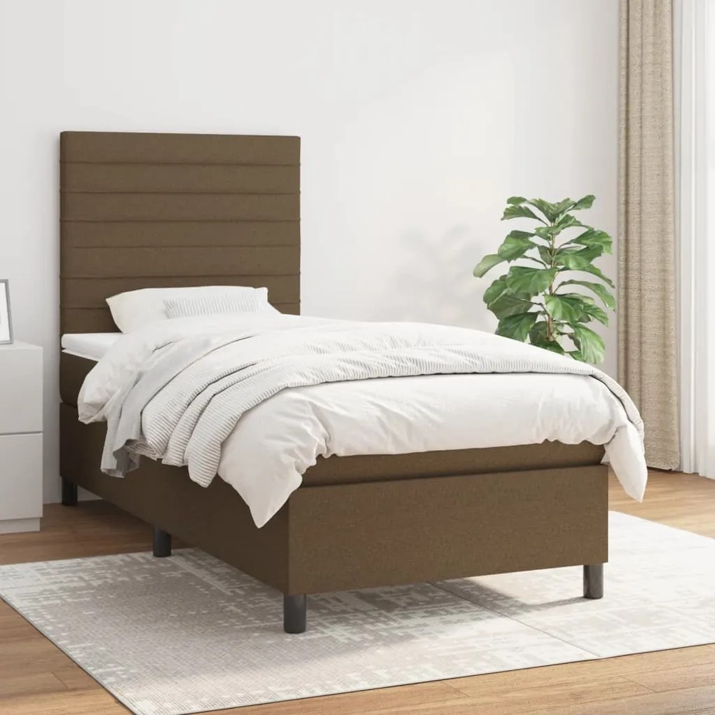 Κρεβάτι Boxspring με Στρώμα Σκούρο Καφέ 80x200 εκ. Υφασμάτινο - Καφέ