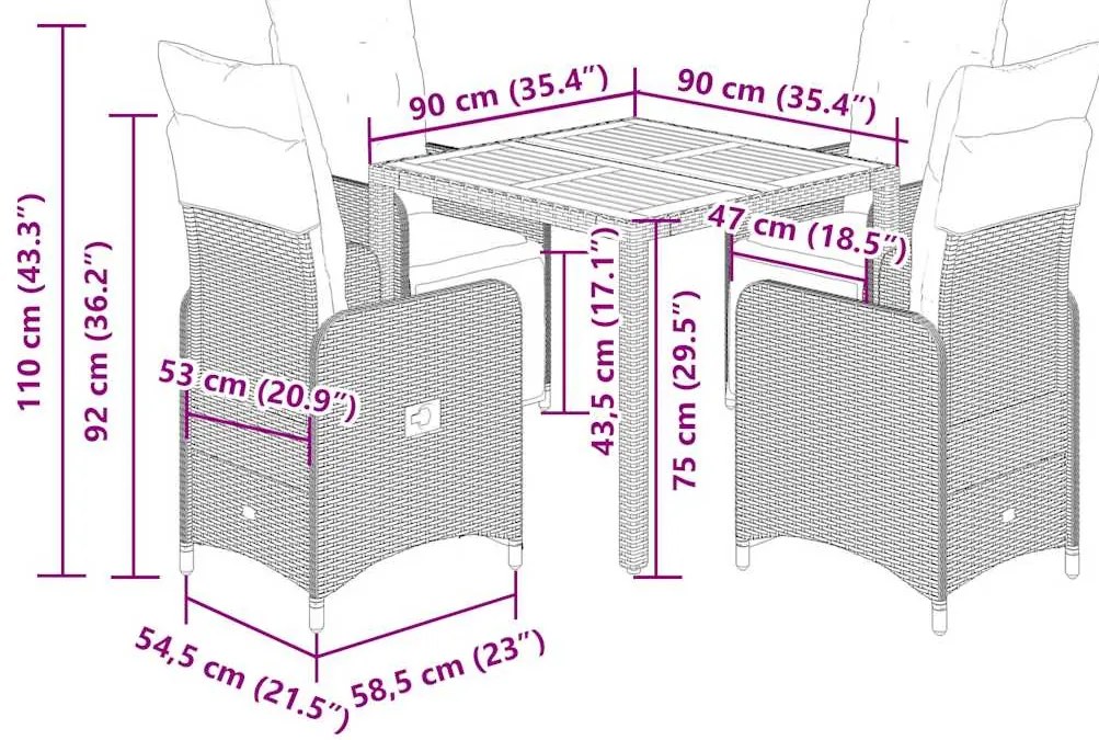 vidaXL Σετ Επίπλων Bistro Κήπου 5 τεμ Μαύρο Συνθετ. Ρατάν με Μαξιλάρια