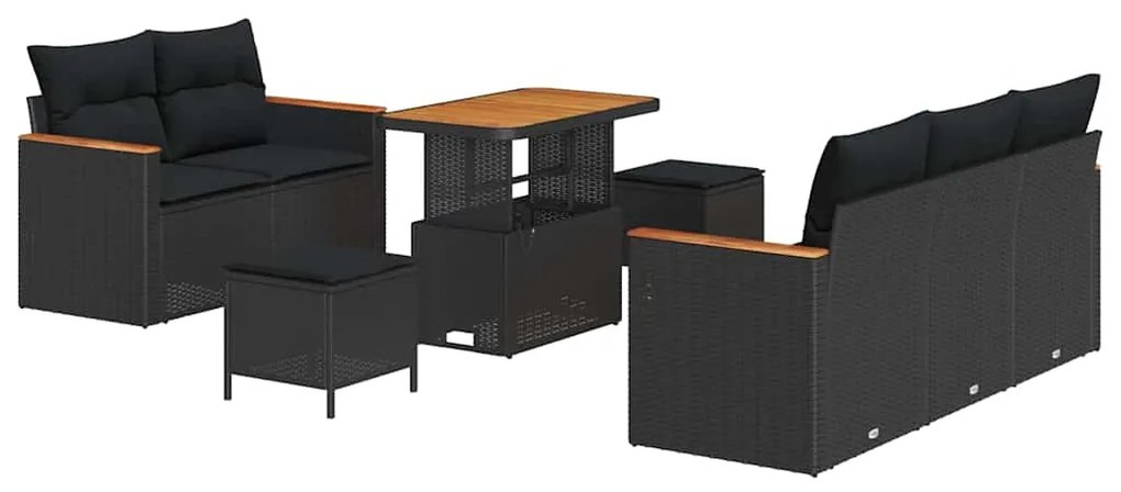 vidaXL Σετ Καναπέ Κήπου με μαξιλάρι 8 pcs Μαύρο Πολυ ράταν