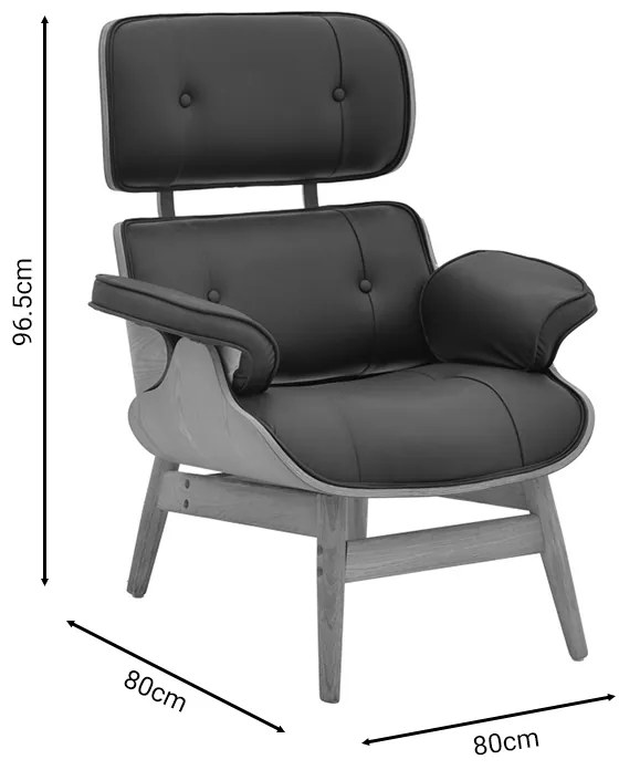 Πολυθρόνα relax Mirto pakoworld μασίφ ξύλο καρυδί -PU μαύρο 80x80x96.5εκ