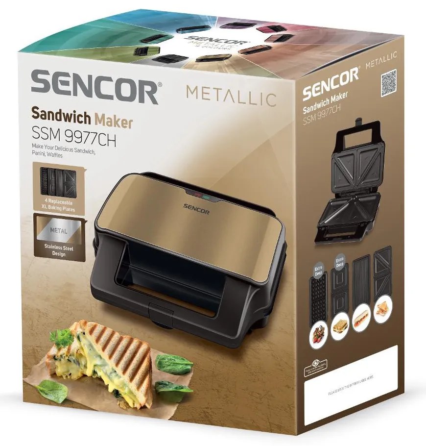 Τοστιέρα με 4 Αποσπώμενες Πλάκες CoolTouch Sencor SSM 9977CH Χρυσαφί