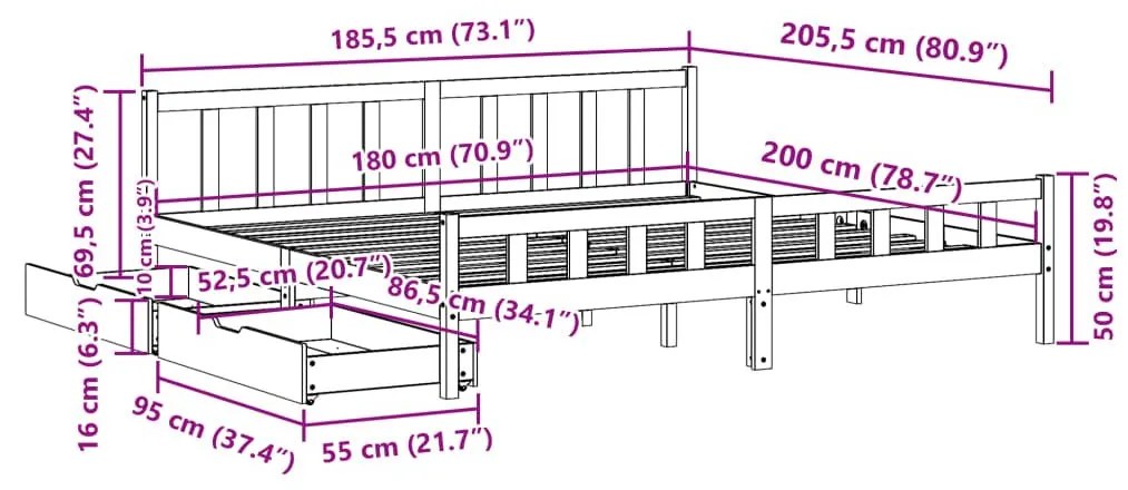 Σκελετός Κρεβ. Χωρίς Στρώμα Καφέ Κεριού 180x200 εκ Μασίφ Πεύκο - Καφέ