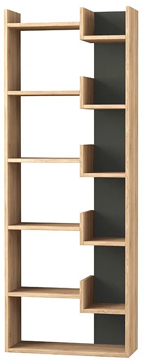 Βιβλιοθήκη Oppa Megapap χρώμα sapphire oak/ανθρακί 60x22x162εκ.