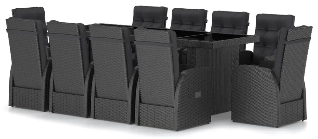 vidaXL Σετ Τραπεζαρίας Εξ. Χώρου 11 τεμ Μαύρο Συνθ. Ρατάν με Μαξιλάρια