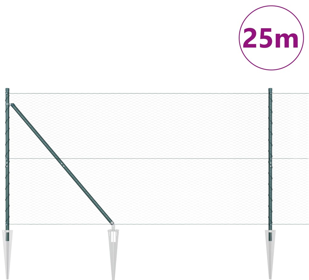 vidaXL Εξαγωνικός Φράκτης Πράσινος 1.4x25 m Χάλυβας