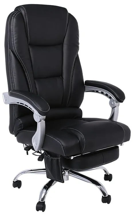 BF8550 Massage Relax Πολυθρόνα Γραφείου Διευθυντή, Βάση Χρώμιο με Υποπόδιο, Pu  Μαύρο