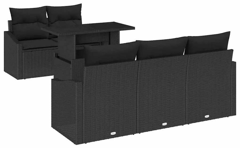 vidaXL Σετ Καναπέ Κήπου με μαξιλάρι 6 pcs Μαύρο συνθετικό ρατάν