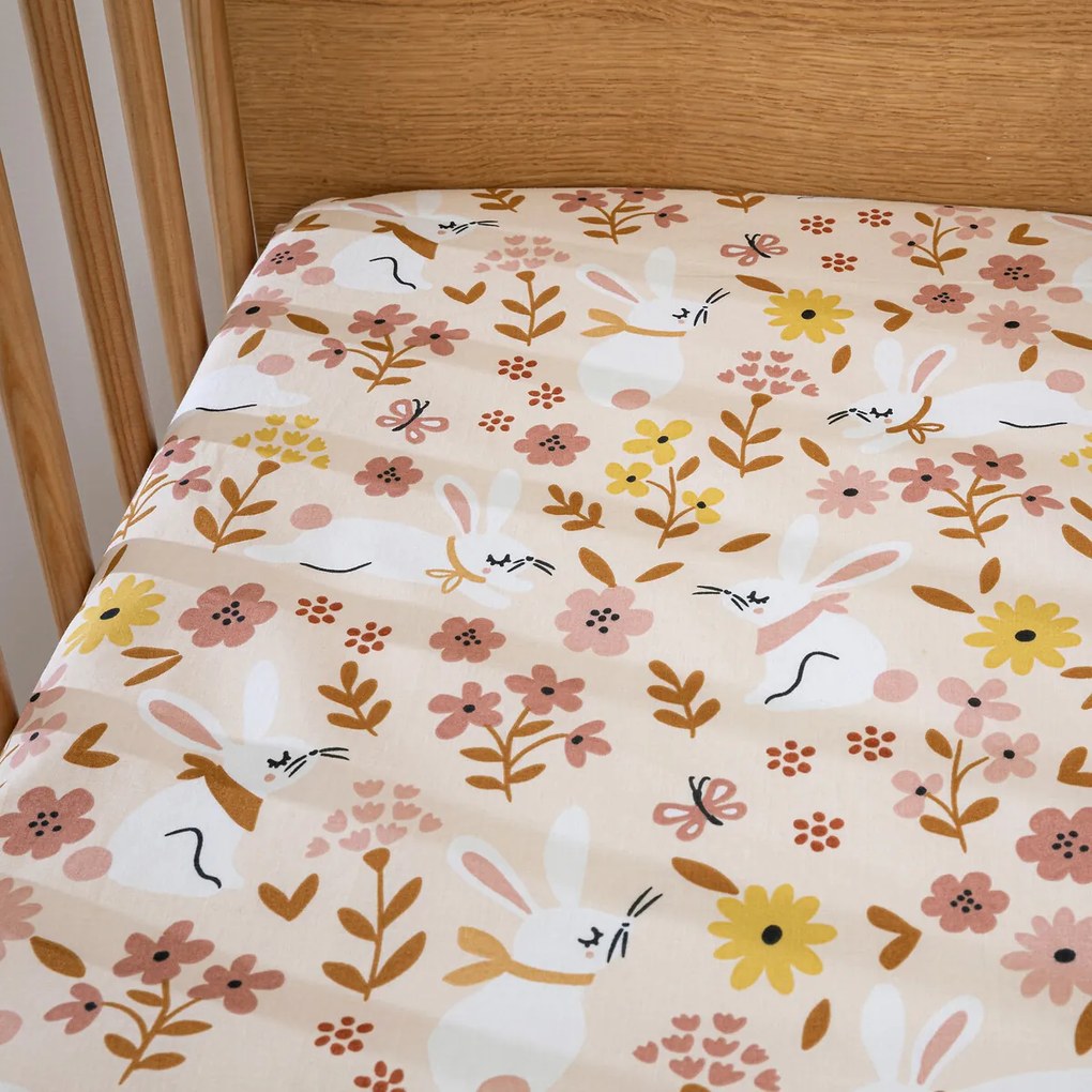 Βρεφικό σεντόνι με λάστιχο από οργανικό βαμβάκι, Lapin fleuri