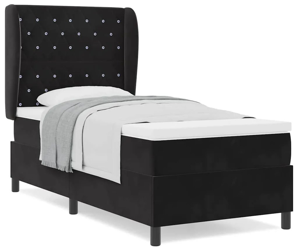 vidaXL Κρεβάτι με ελατήρια με στρώμα Μαύρο 90 x 190 cm Βελούδο