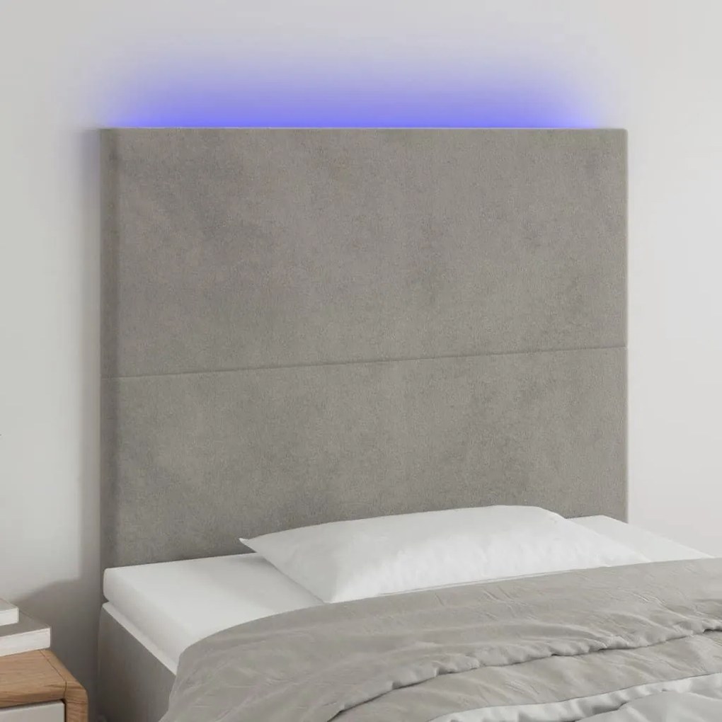 Κεφαλάρι Κρεβατιού LED Ανοιχτό Γκρι 80x5x118/128 εκ. Βελούδινο 3122174