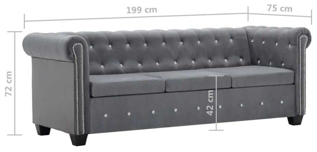 ΚΑΝΑΠΕΣ ΤΡΙΘΕΣΙΟΣ CHESTERFIELD ΓΚΡΙ 199 X 75 X 72 ΕΚ. ΒΕΛΟΥΔΟ 247144