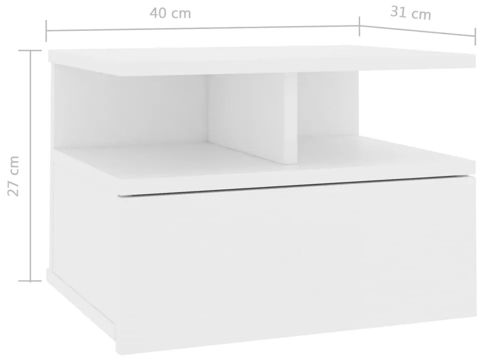 Κομοδίνα Κρεμαστά 2 τεμ. Λευκά 40 x 31 x 27 εκ. από Επεξ. Ξύλο - Λευκό