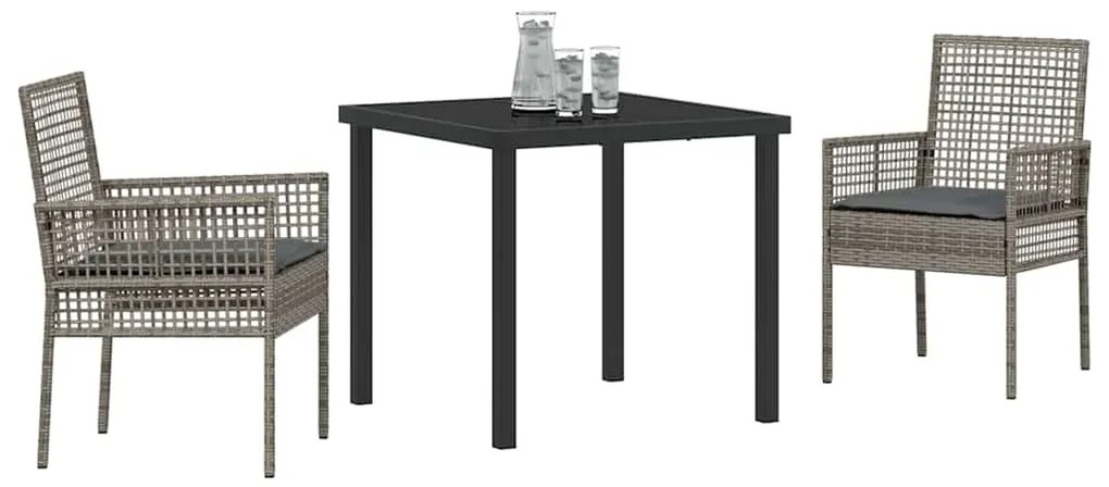 vidaXL Σέτ φαγητού για κήπο με μαξιλάρι 3 pcs Γκρι Πολυ ράταν