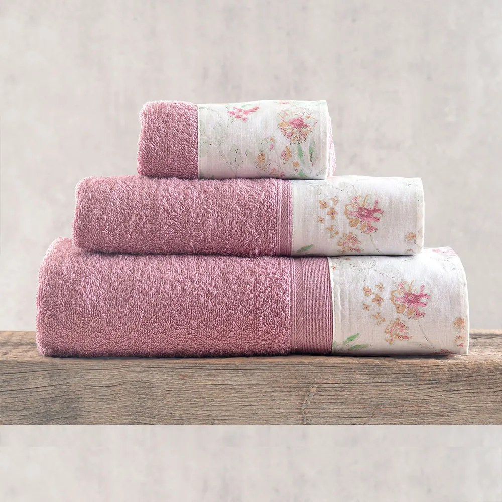 Πετσέτες Sorin (Σετ 3τμχ) Pomegranate-Pink Ρυθμός Towels Set 70x140cm 100% Πενιέ Βαμβάκι