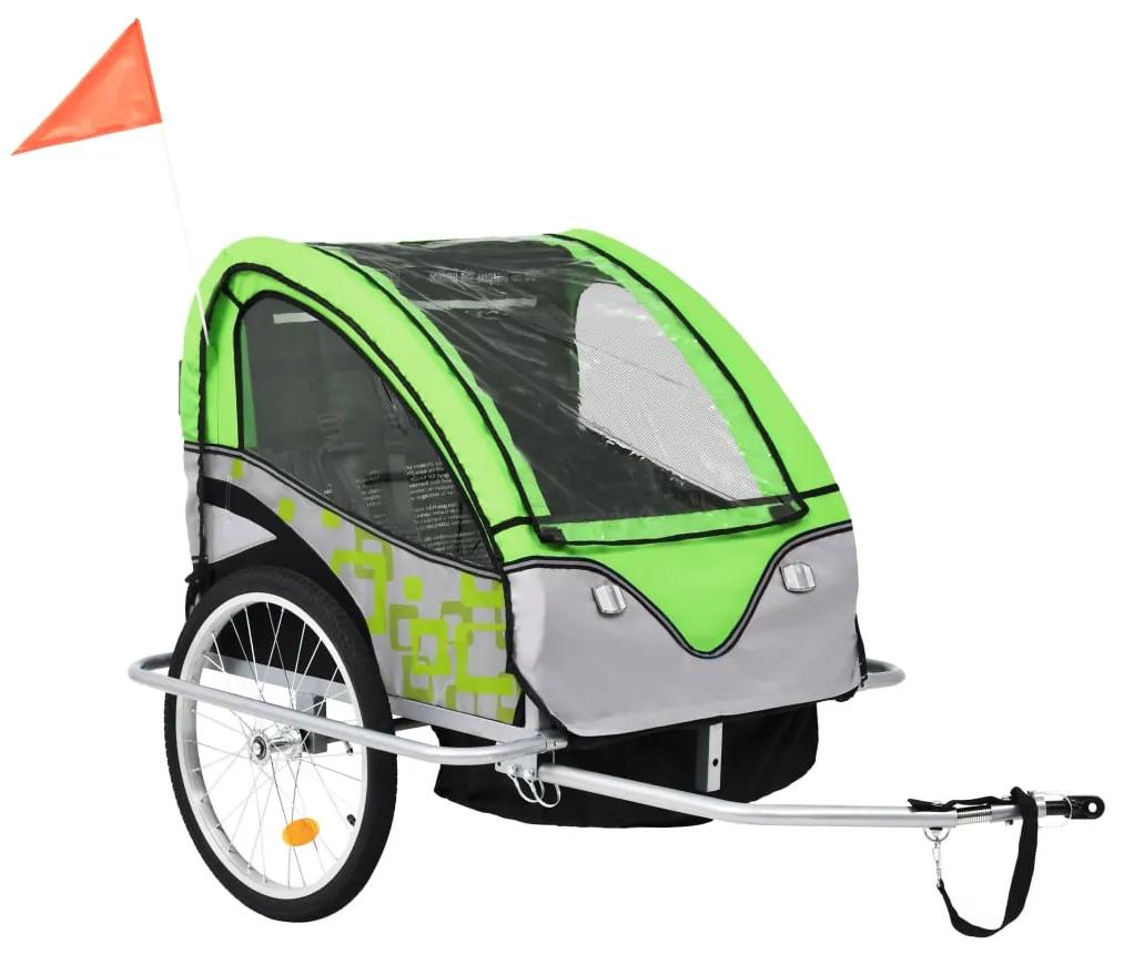 vidaXL Τρέιλερ Ποδηλάτου Παιδιών & Καροτσάκι 2 σε 1 Πράσινο και Γκρί