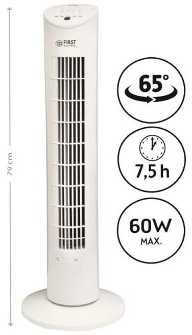 Ανεμιστήρας πύργος First Austria FA-5560-1, 60W, Για αιθέρια έλαια, Τηλεχειριστήριο, Χρονοδιακόπτης, Λευκό