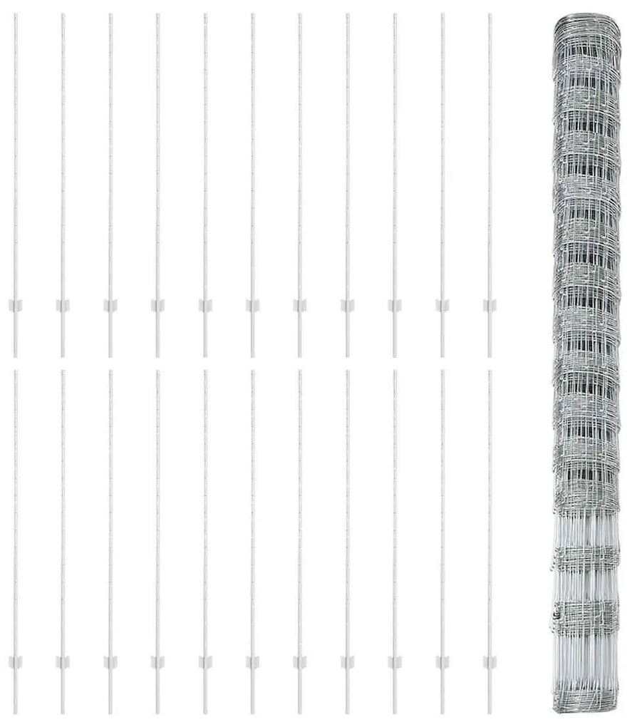 vidaXL Φράχτης με Στήλες. Ασημί 1.6 x 50 m Ατσάλι