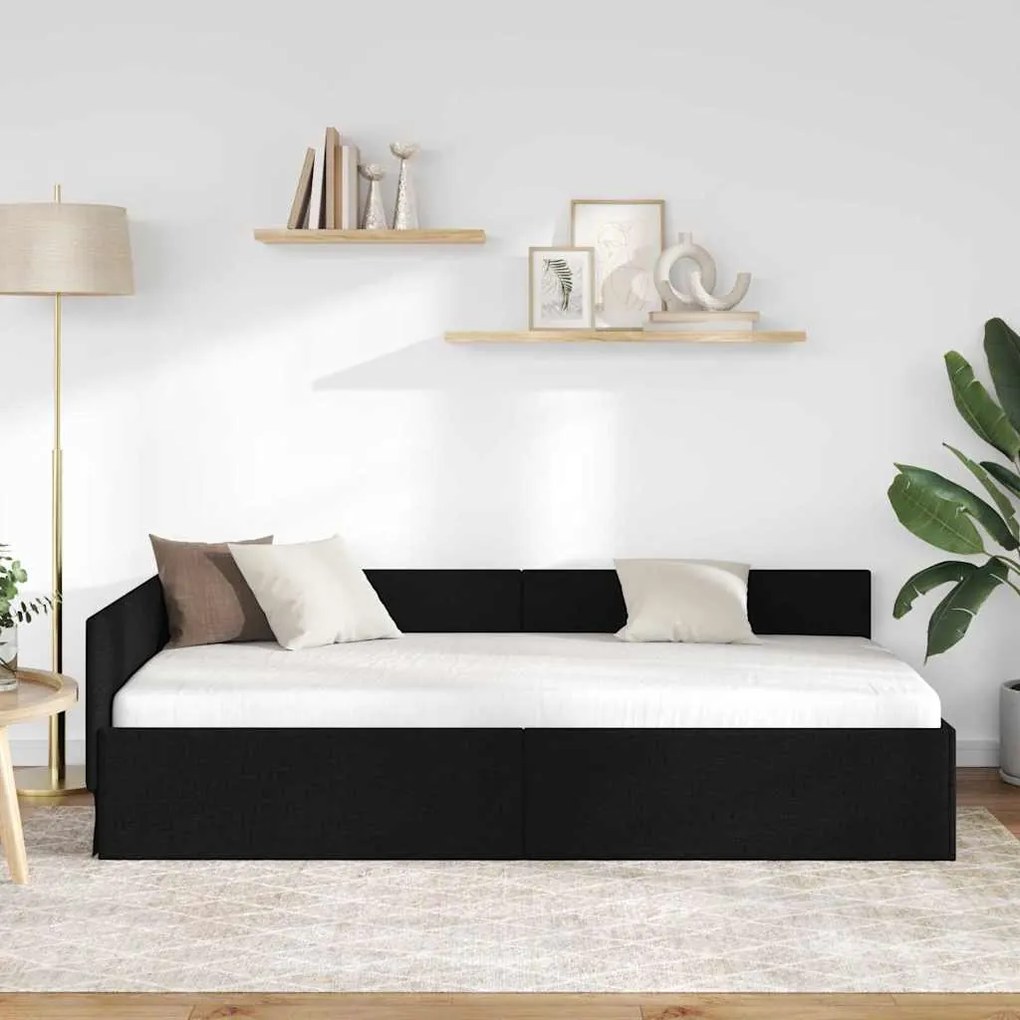vidaXL Κρεβάτι Γωνίας Μαύρο 100 x 200 cm Ύφασμα και Έργο ξύλου
