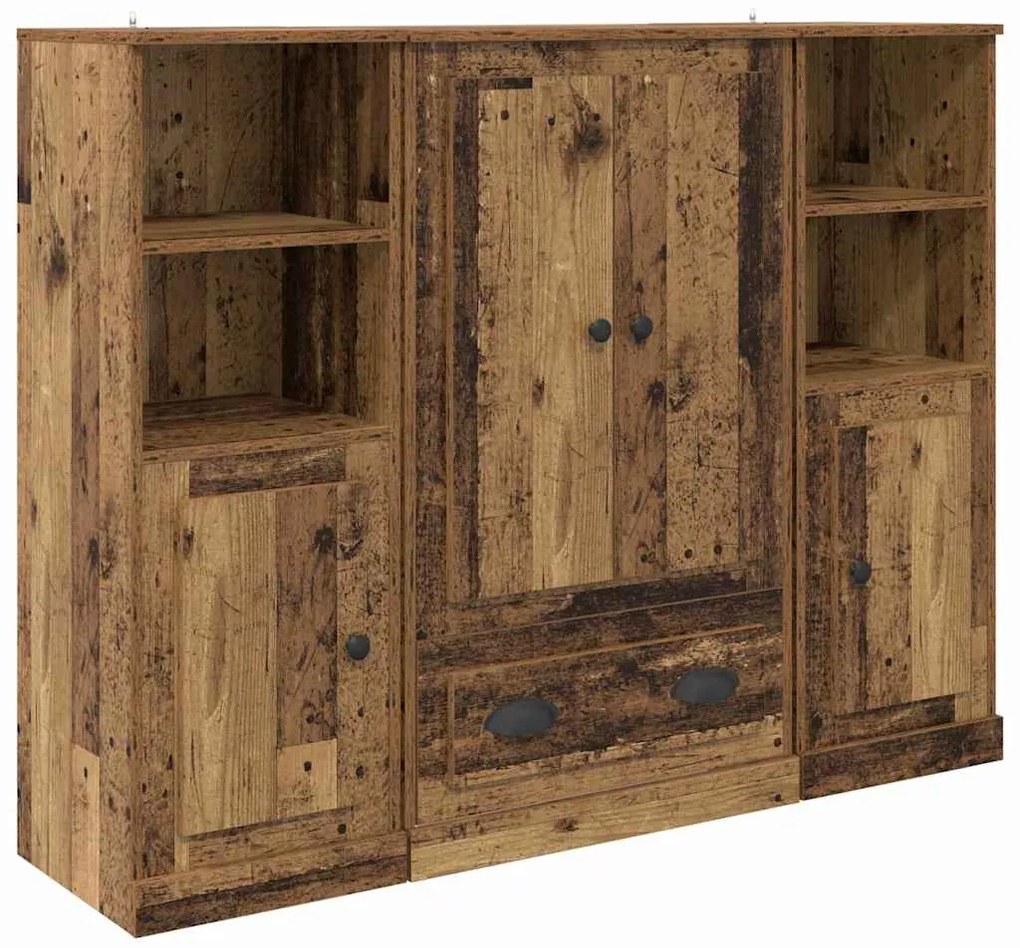 vidaXL Highboard με συρτάρι 3 pcs Παλιό Ξύλο Επεξεργασμένο ξύλο