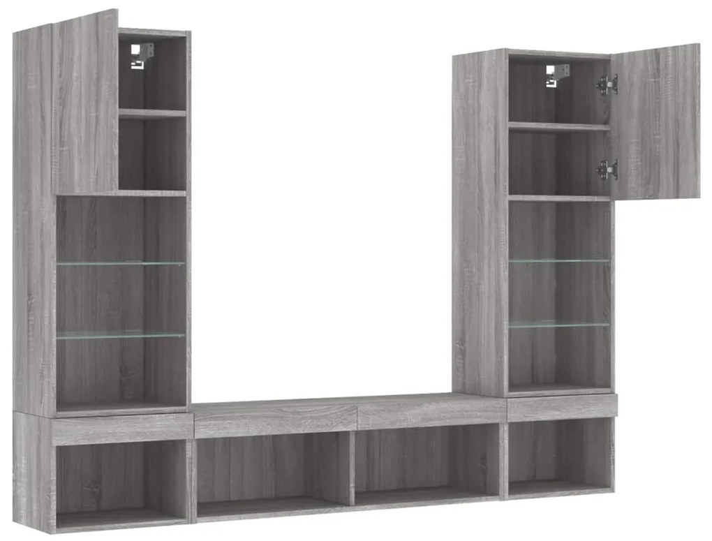 vidaXL Έπιπλα Τοίχου Τηλεόρασης 5 τεμ. LED Γκρι Sonoma από Επεξ. Ξύλο