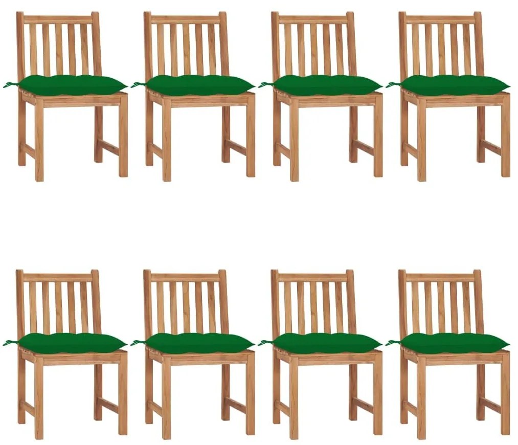 Καρέκλες Κήπου 8 τεμάχια από Μασίφ Ξύλο Teak με Μαξιλάρια - Πράσινο
