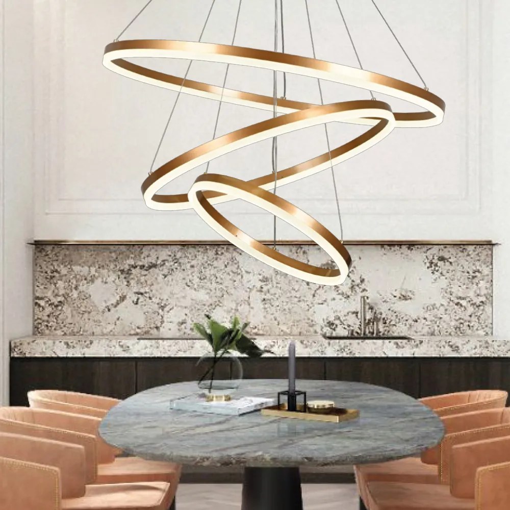Κρεμαστό φωτιστικό LED 100W 3CCT (by switch on base) D:60cm (6095-A-Golden) - 6095-A-Golden