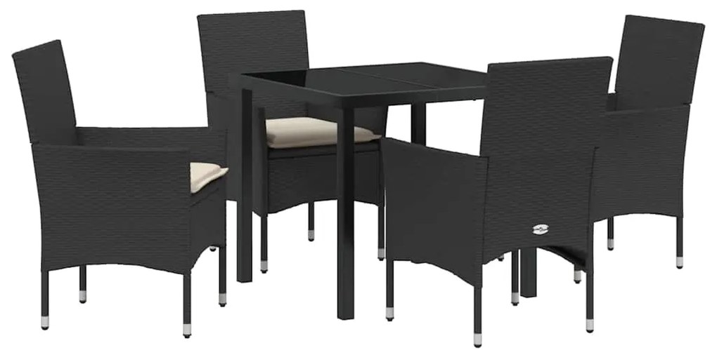 vidaXL Σέτ φαγητού για κήπο με μαξιλάρι 5 pcs Μαύρο συνθετικό ρατάν