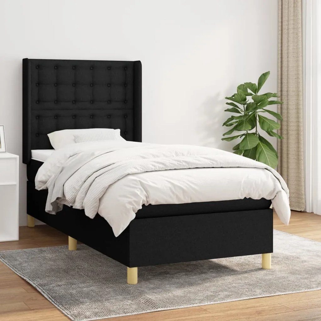 vidaXL Κρεβάτι Boxspring με Στρώμα Μαύρο 100 x 200 εκ. Υφασμάτινο