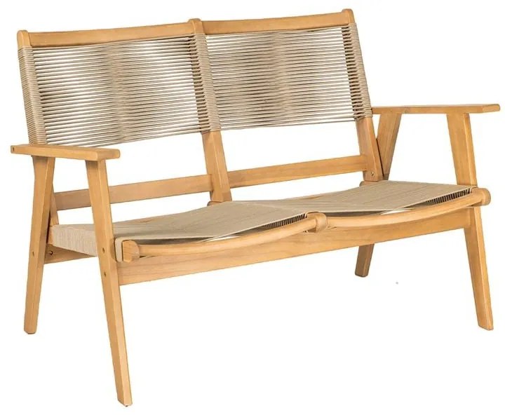 WOODWELL Ε2352,2COFFEE Living Καναπές 2θέσιος Καθιστικού Βεράντας-Κήπου, Ακακία Φυσικό-Rope Wicker Μπεζ 129x71x84cm Ε2352,2