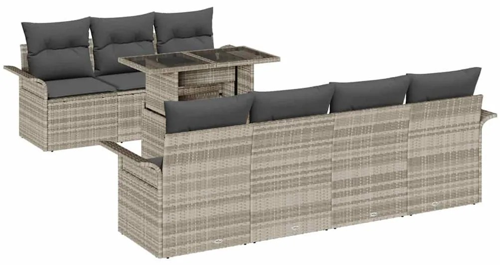 vidaXL Σετ Καναπέ Κήπου με μαξιλάρι 8 pcs Ανοιχτό γκρι Πολυ ράταν