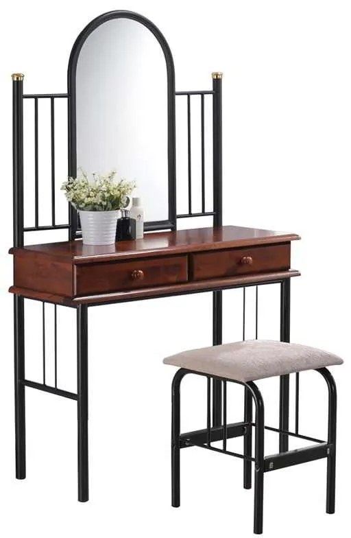 Τουαλέτα - Σκαμπώ Flora Μέταλλο-Ξύλο 90x37x148cm - Stool:40x34x47cm
