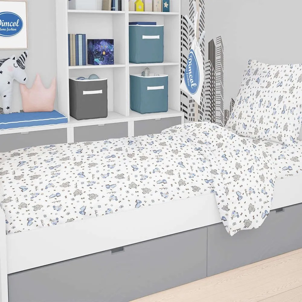 Σεντόνι Παιδικό Σετ 2Τμχ Elephant 174 Blue DimCol Μονό 160x240cm 100% Cotton