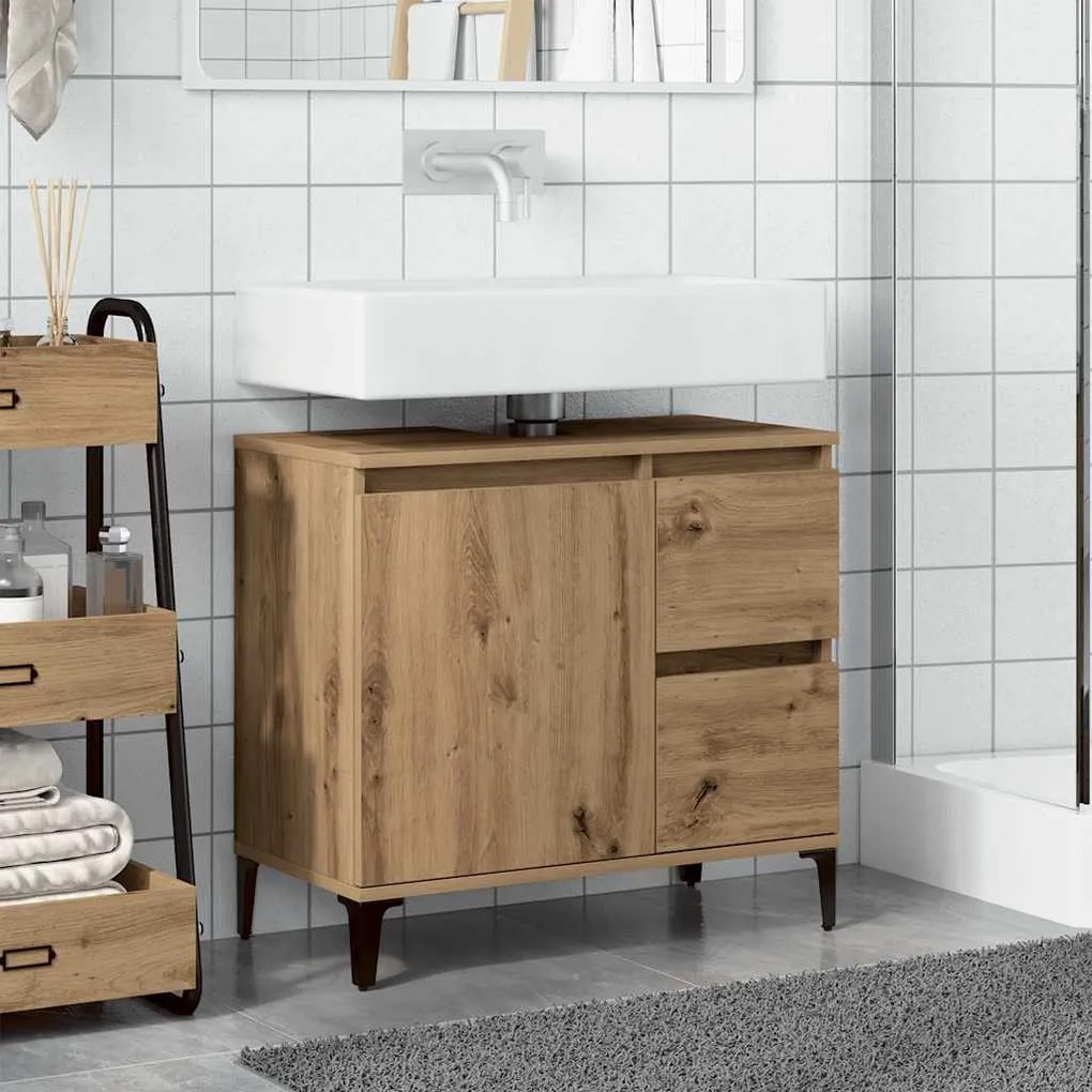 vidaXL Ντουλάπι Νιπτήρα Αρτισιανή Δρυς 65x33x60 εκ. Επεξ. Ξύλο